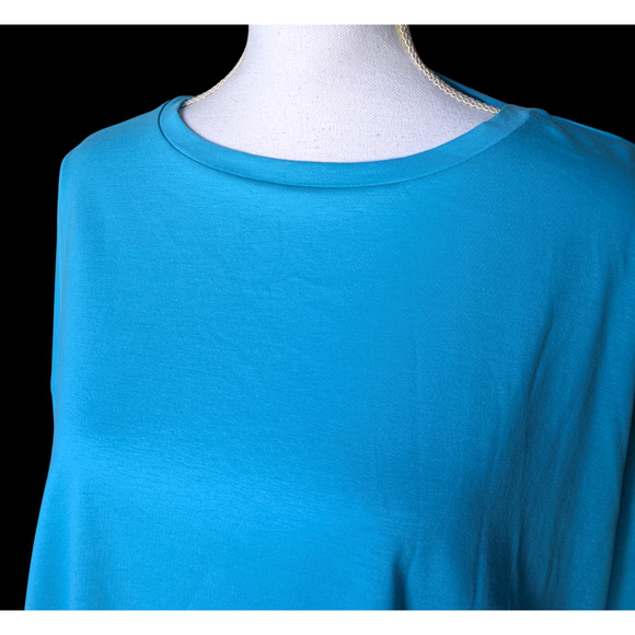 Planet Lauren G Aqua Blue Oversized Raw Hem Pima Cotton T Shirt OSFM Long Sleeve - Picture 5 of 7